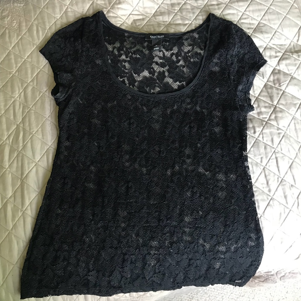 Black Lace Top with Capped Sleeves